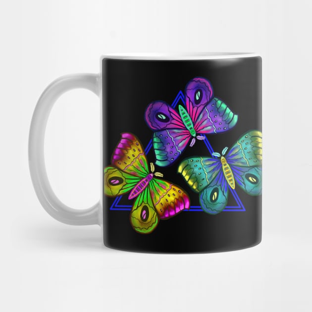 Neon Moths in a Triangle Pattern by galaxieartshop